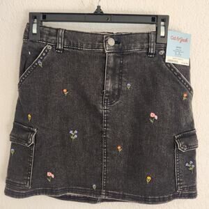 Cat & Jack‎ Girls Size Large 14/16 Black Denim Skirt With Flower Embroidery NWT
